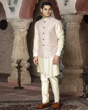 floral pattern nehru jacket with mandarin collar