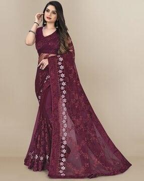 floral pattern net saree with lace border