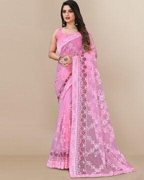 floral pattern net saree with lace border