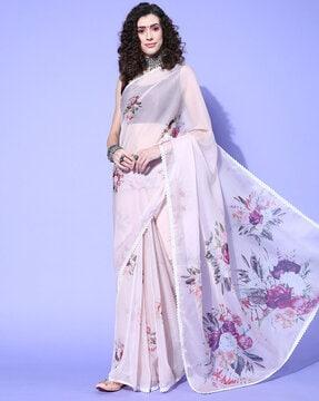 floral pattern organza saree