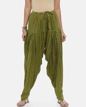floral pattern patiala pants with drawstring waist