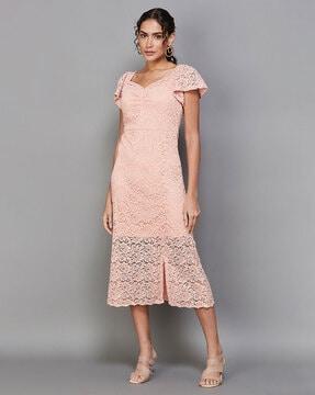 floral pattern round-neck a-line dress