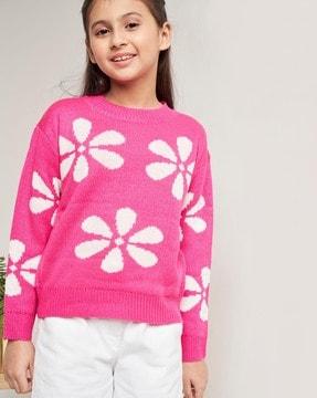 floral pattern round-neck pullover