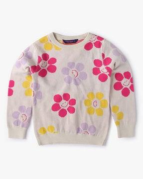 floral pattern round-neck sweatshirt