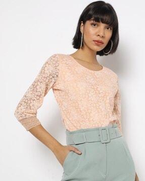 floral pattern round-neck top