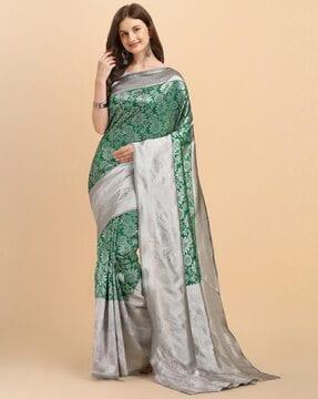 floral pattern saree with contrast border