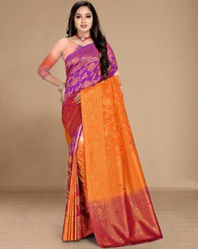 floral pattern saree with contrast border