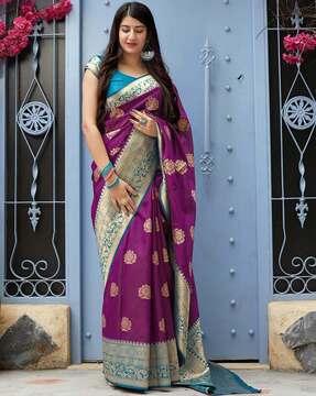 floral pattern saree with contrast border