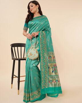 floral pattern saree with contrast border