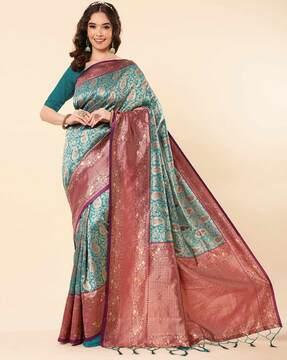 floral pattern saree with contrast border