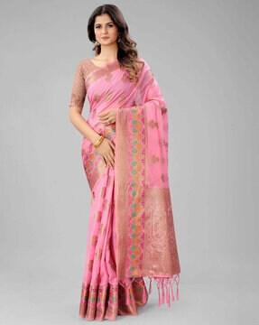 floral pattern saree with contrast border