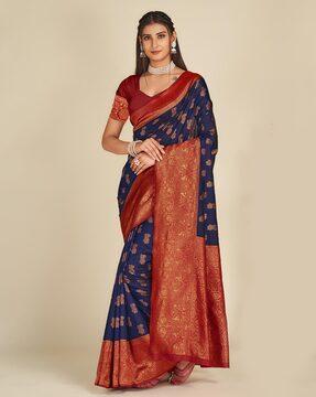 floral pattern saree with contrast border