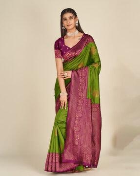 floral pattern saree with contrast border