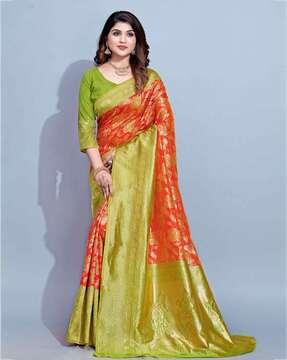 floral pattern saree with contrast border