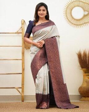 floral pattern saree with contrast border