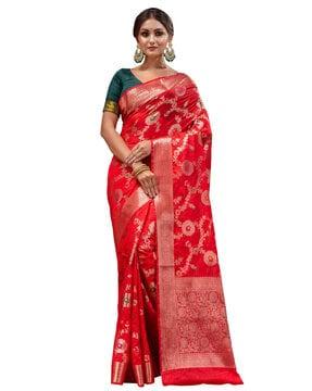 floral pattern saree with contrast border