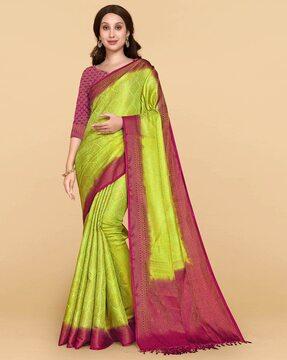 floral pattern saree with contrast border