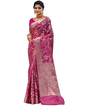 floral pattern saree with contrast border