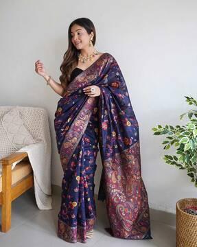 floral pattern saree with contrast border