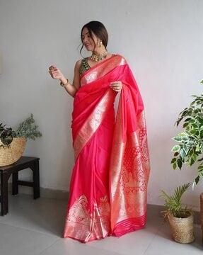 floral pattern saree with contrast border