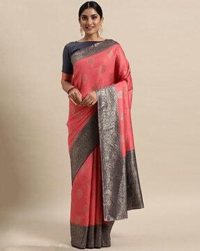 floral pattern saree with contrast border