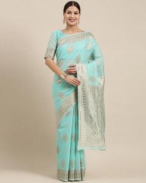 floral pattern saree with contrast border