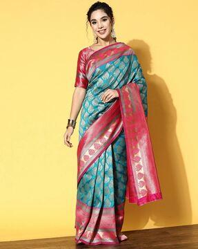 floral pattern saree with contrast border