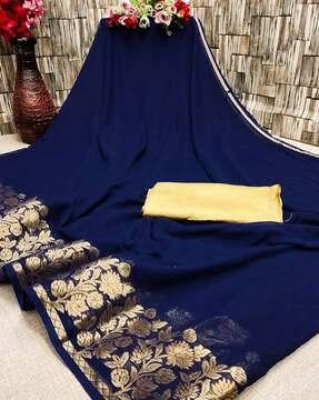 floral pattern saree with contrast border