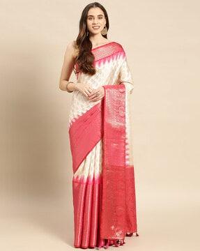 floral pattern saree with contrast border