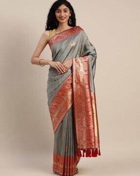 floral pattern saree with contrast border