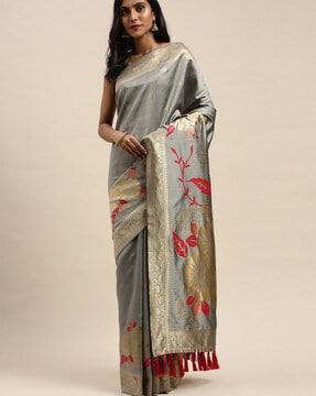 floral pattern saree with contrast border