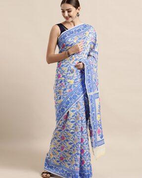 floral pattern saree with contrast border