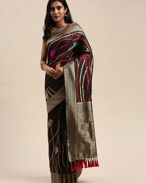 floral pattern saree with contrast border