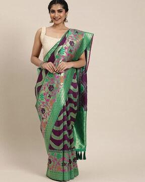 floral pattern saree with contrast border