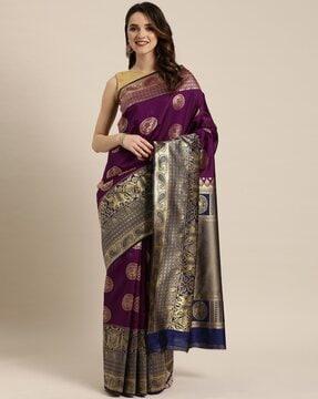 floral pattern saree with contrast border