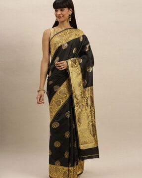 floral pattern saree with contrast border