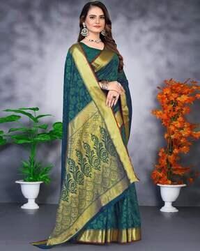 floral pattern saree with contrast border