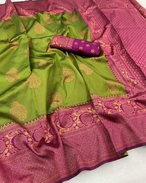 floral pattern saree with contrast border