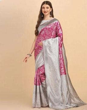 floral pattern saree with contrast border