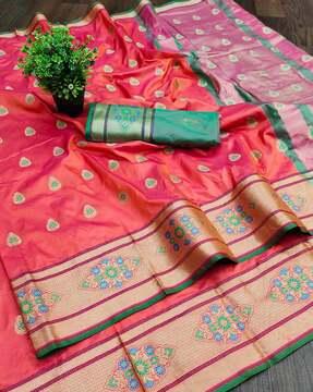 floral pattern saree with contrast border