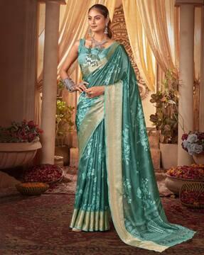 floral pattern saree with contrast border