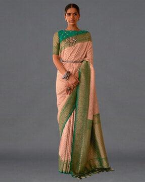 floral pattern saree with contrast border