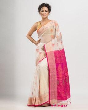 floral pattern saree with contrast border