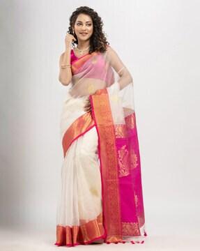 floral pattern saree with contrast border