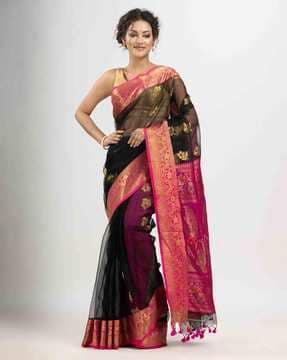 floral pattern saree with contrast border