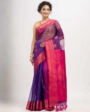 floral pattern saree with contrast border