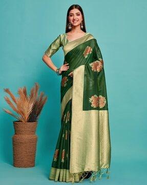 floral pattern saree with contrast border