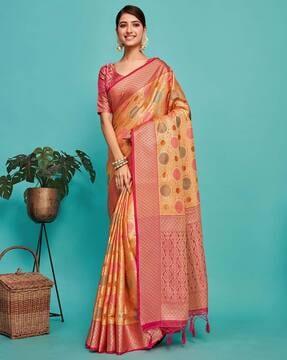 floral pattern saree with contrast border