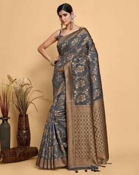 floral pattern saree with contrast border