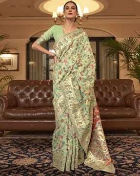 floral pattern saree with contrast border